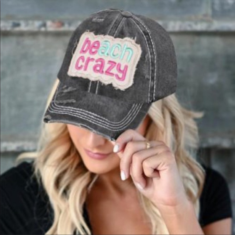 Beach Crazy Distressed Embroidered Hat